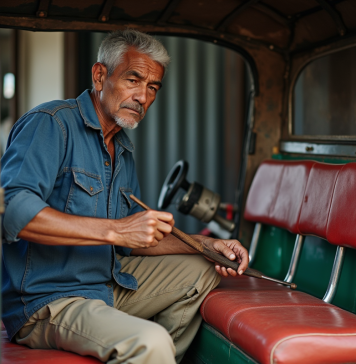 Fabrication des tuk tuk: quelles sont leurs origines ? Artisan en bleu assemble un tuk tuk dans un atelier