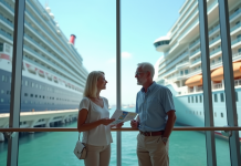 Comparatif tarifaire : Costa ou MSC, qui est le moins cher pour une croisière en 2025 ? Couple regardant brochures au terminal de croisière