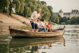 Croisière traditionnelle sur la Loire à bord d'une toue cabanée en bois guidée à la perche