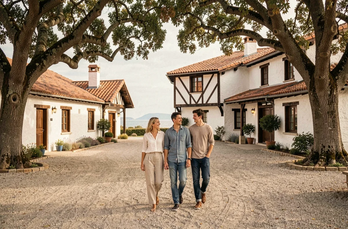 Domaine de Bassilour à Bidart avec son architecture basque traditionnelle en colombages blancs et son parc arboré