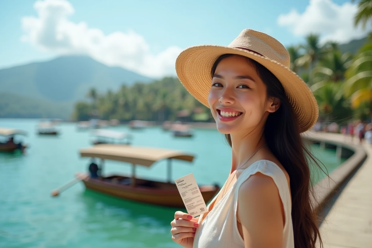 Jeune femme souriante avec chapeau à Bali