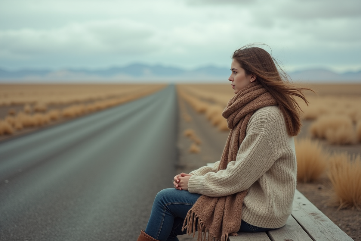 Jeune femme assise sur un banc dans la nature