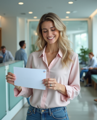 Femme recevant un certificat de vaccination à la clinique