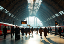 Plateforme animée de la gare de Bruxelles Central avec voyageurs