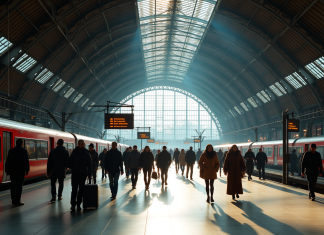 Plateforme animée de la gare de Bruxelles Central avec voyageurs
