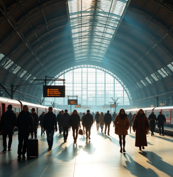 Plateforme animée de la gare de Bruxelles Central avec voyageurs