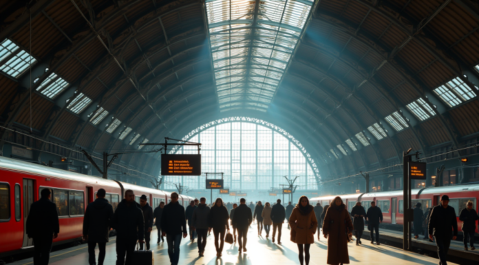 Plateforme animée de la gare de Bruxelles Central avec voyageurs