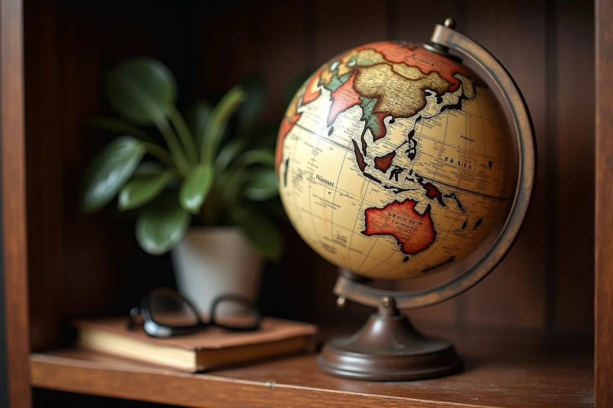Gros plan sur un globe terrestre vintage montrant l'archipel des Maldives dans l'océan Indien