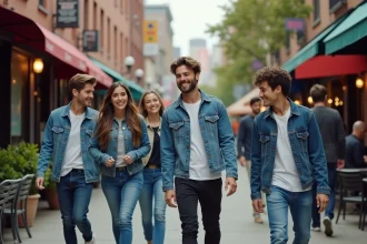 Groupe d'amis dans la rue à Queens près de Corona Park