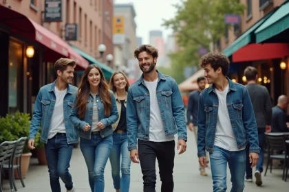 Groupe d'amis dans la rue &agrave; Queens pr&egrave;s de Corona Park