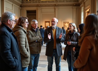 Visite commentée : les avantages à en tirer ! Groupe de visiteurs dans un musée avec guide en intérieur