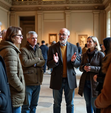Visite commentée : les avantages à en tirer ! Groupe de visiteurs dans un musée avec guide en intérieur