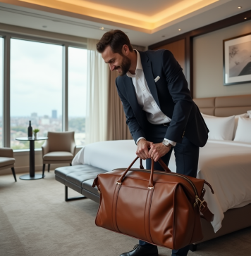 Chambre Hilton Deluxe : définition, caractéristiques et services exclusifs Homme en costume dans une suite d'hôtel haut de gamme