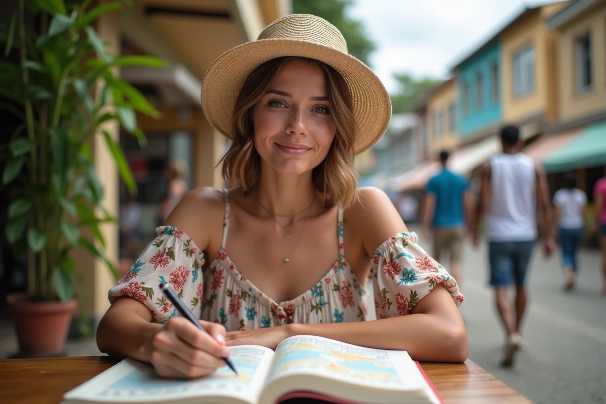 Jeune femme à la terrasse d