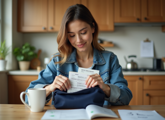 Papiers de voyage : liste des documents obligatoires à emporter Jeune femme prépare ses documents de voyage dans la cuisine