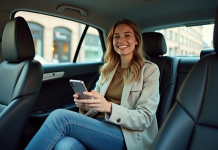 Bolt : pourquoi son tarif attractif ? Les raisons expliquées Jeune femme souriante dans une voiture citadine avec smartphone