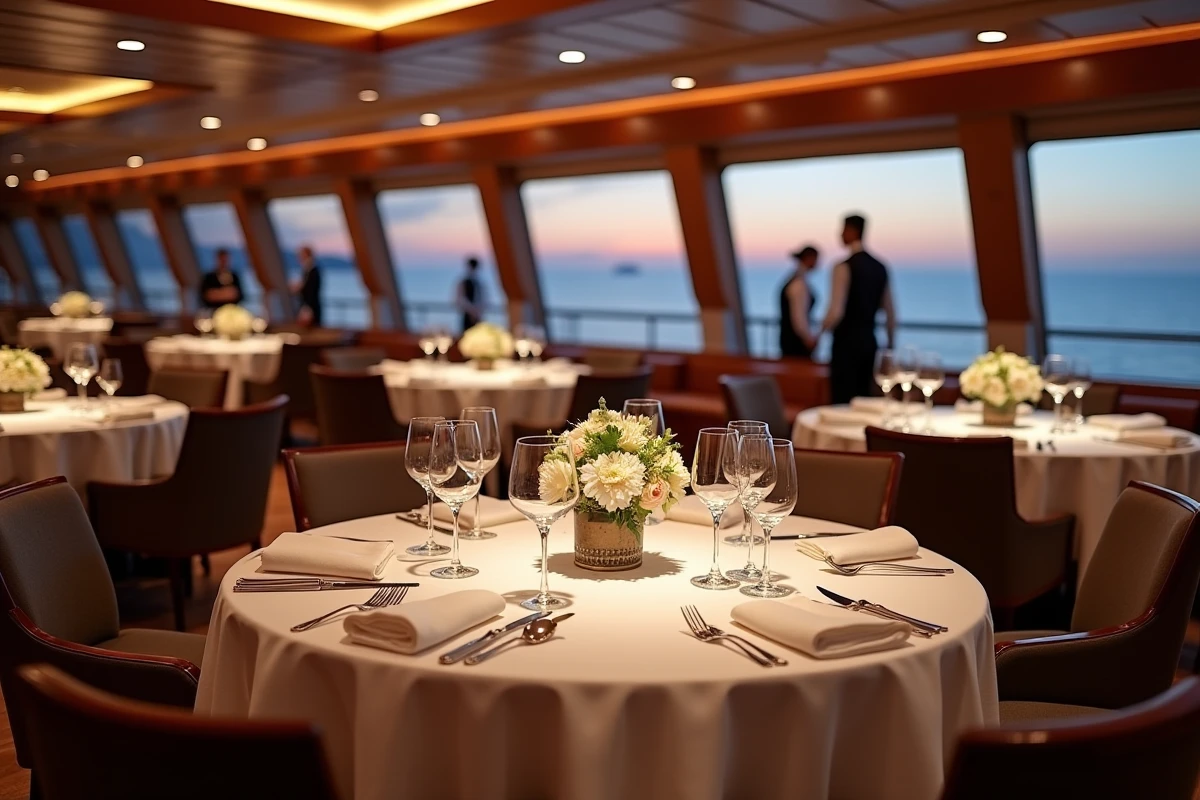 Salle de restaurant gastronomique tout inclus à bord d'un navire de croisière autour du monde