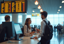 Voyageur à l'aéroport avec passeport et billet pour l'article