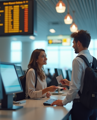 Voyageur à l'aéroport avec passeport et billet pour l'article