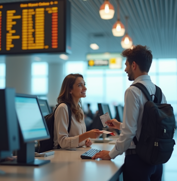 Voyageur à l'aéroport avec passeport et billet pour l'article