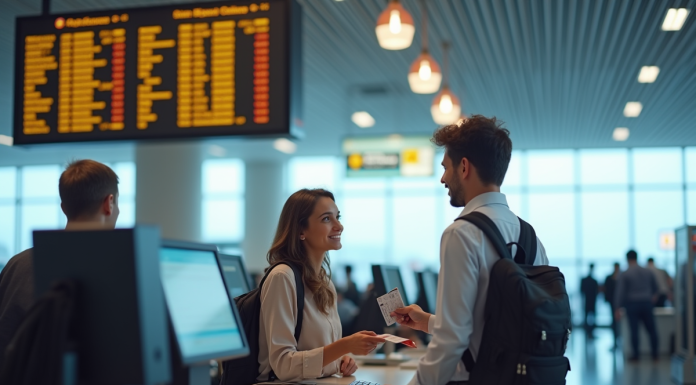 Voyageur à l'aéroport avec passeport et billet pour l'article