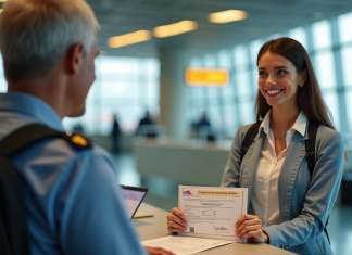 Certificat de fièvre jaune obligatoire : conséquences et solutions Voyageur souriant avec certificat de vaccination fièvre jaune à la frontière